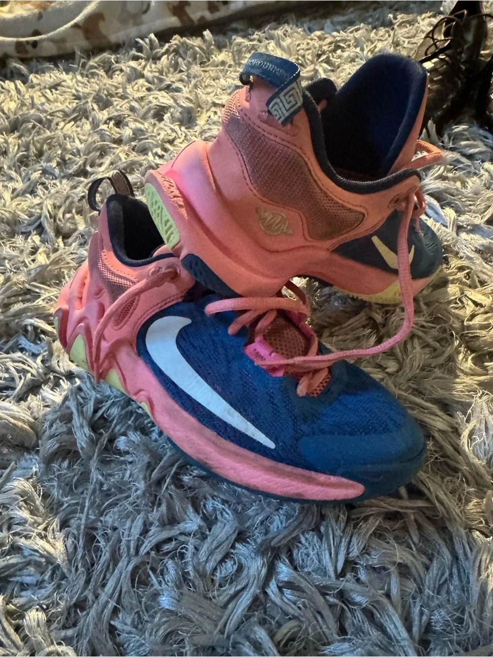 Nike Kids Navy Blue and Pink Sneakers with Yellow Accents